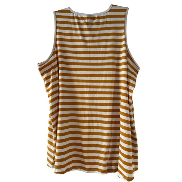 Bobeau Women 1X Mustard White Striped Sleeveless Tank Top Size 1X - Picture 4 of 4